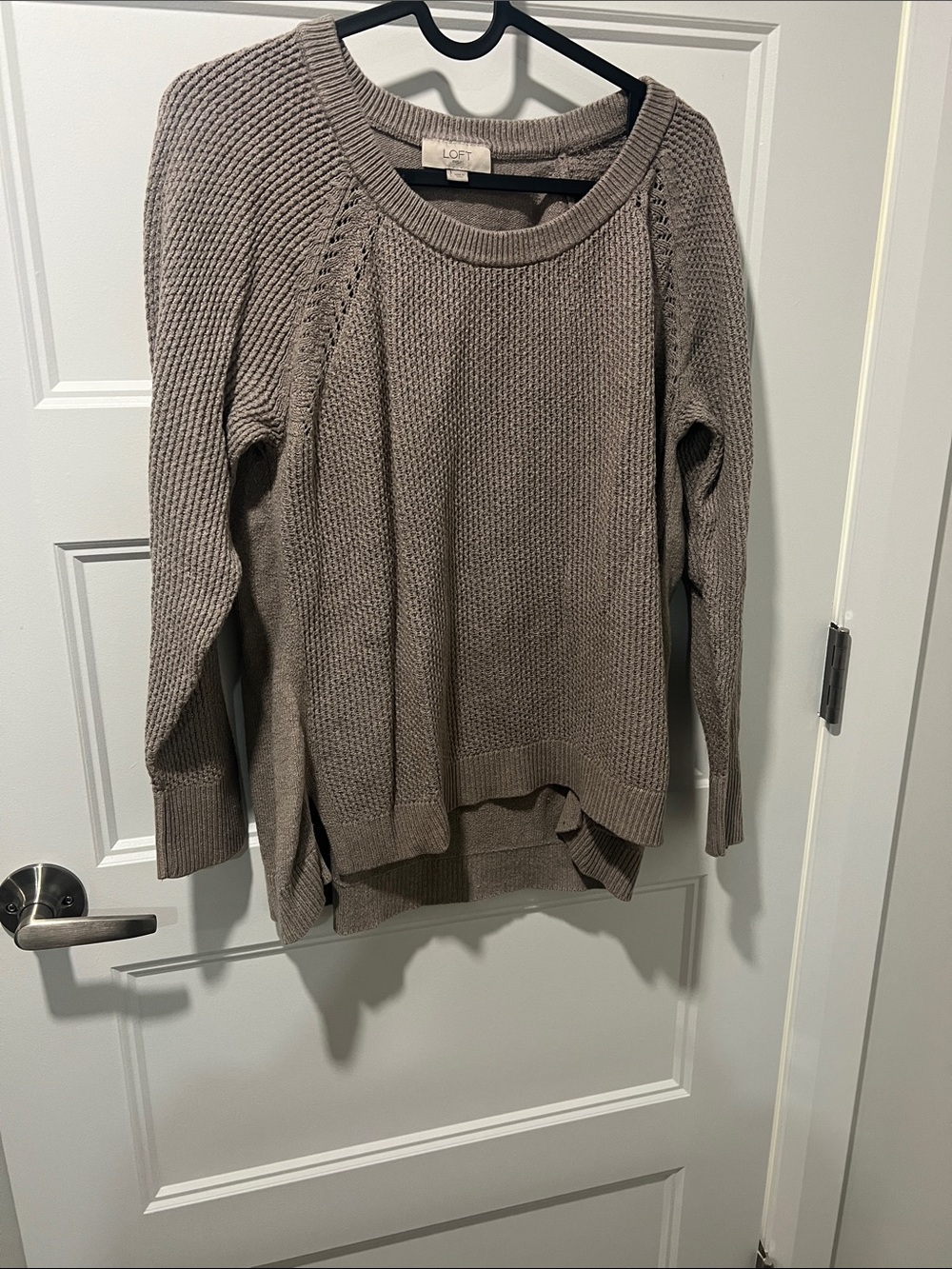 LOFT Taupe-Gray Scoop Neck Knit Sweater